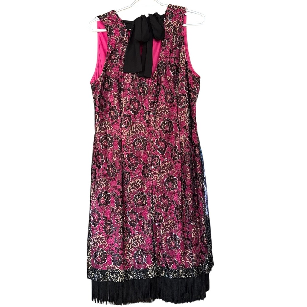 Joanna Hope Black Floral Mesh Overlay Sheath Dress 20 Fringe Dark Romantic Goth - Picture 2 of 8